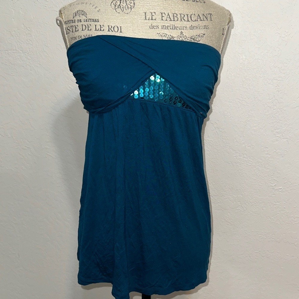 Express Teal Blue Sequin Crossover Strapless Tube Top Small NWT 75785664